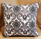 Handmade Baroque Damask Throw Pillow Cover, 18"x18", Charcoal & White, 100% Cotton Duck