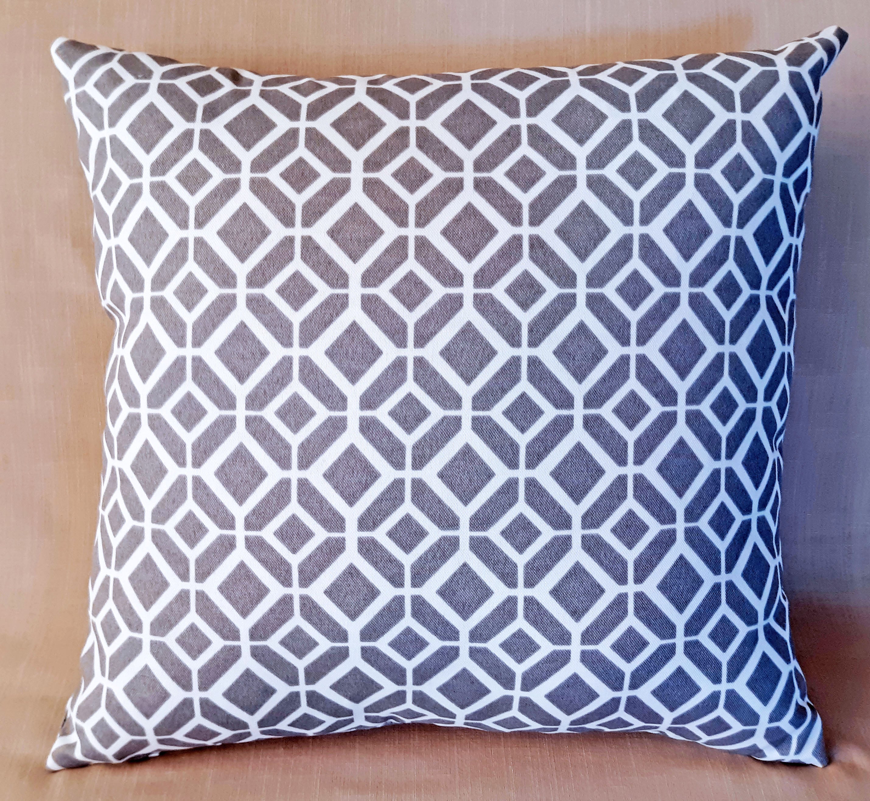 Handmade Gray & White Geometric Throw Pillow Cover, 18"x18", Diamond Lattice Pattern, Indoor/Outdoor Fabric