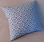 Handmade Gray & White Geometric Throw Pillow Cover, 18"x18", Diamond Lattice Pattern, Indoor/Outdoor Fabric