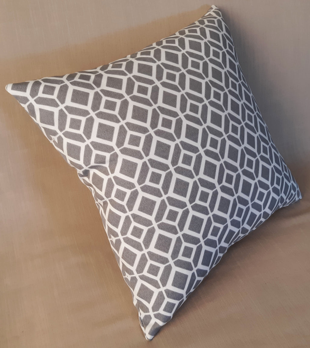 Handmade Gray & White Geometric Throw Pillow Cover, 18"x18", Diamond Lattice Pattern, Indoor/Outdoor Fabric