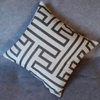 Handmade Greek Key Throw Pillow Cover, 18"x18", Espresso & Natural, Geometric Maze Design, Decorator Fabric