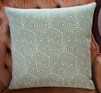 Handmade Sage Green & Cream Geometric Throw Pillow Cover, 18"x18", Spiral Maze Pattern, Cotton