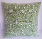 Handmade Sage Green & Cream Geometric Throw Pillow Cover, 18"x18", Spiral Maze Pattern, Cotton
