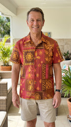 Men's Short Sleeve Batik Cotton Button Up Shirt