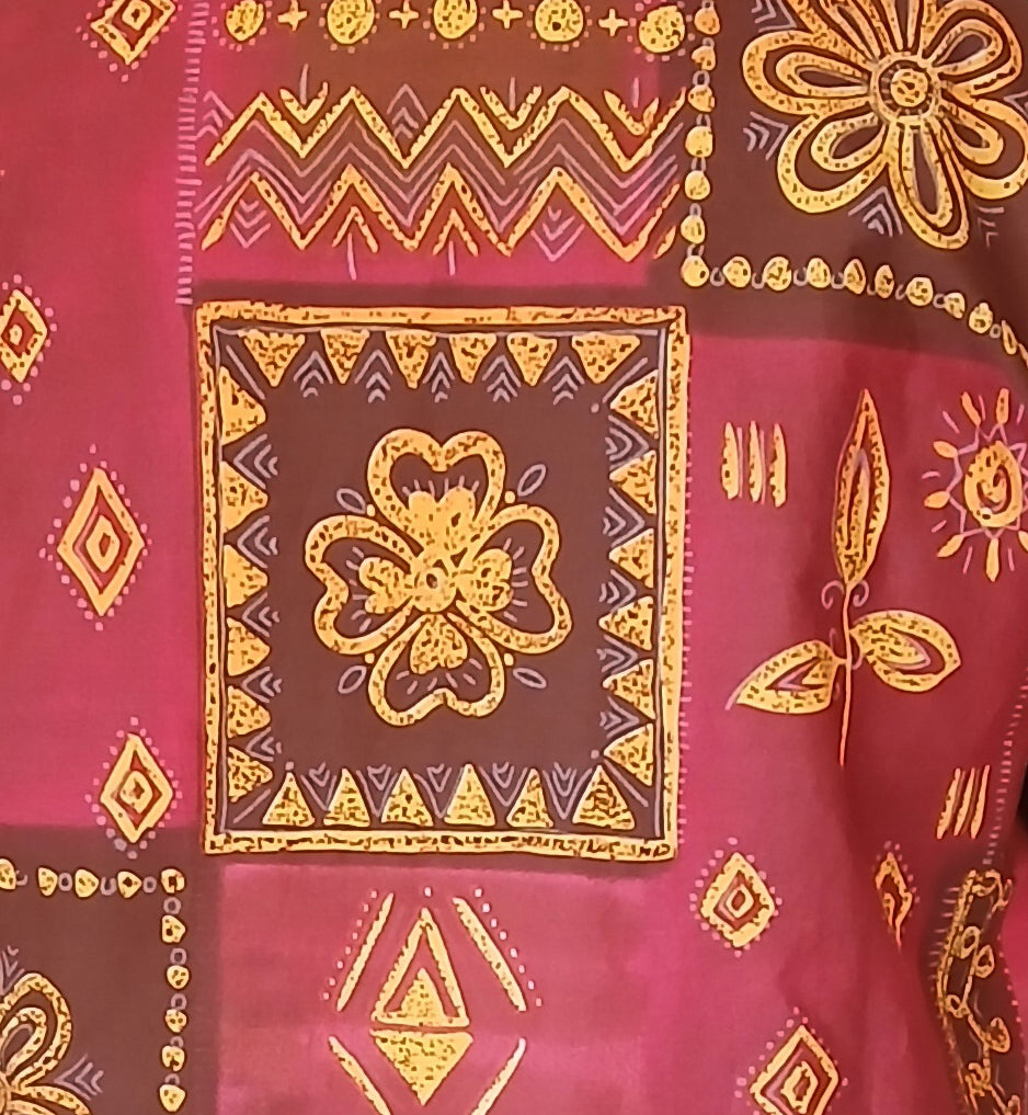 Men's Short Sleeve Batik Cotton Button Up Shirt