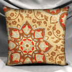 Handmade Retro Pillow Cover, Vintage Gold & Red Floral Medallion