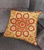 Handmade Retro Pillow Cover, Vintage Gold & Red Floral Medallion