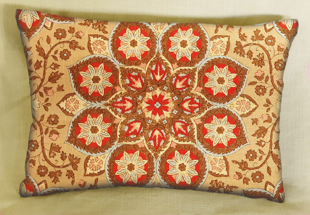 Handmade Retro Pillow Cover, Vintage Gold & Red Floral Medallion