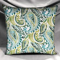 Handmade Paisley Indoor/Outdoor Throw Pillow Cover, Teal Green & Blue Watercolor Print, Square or Rectangular