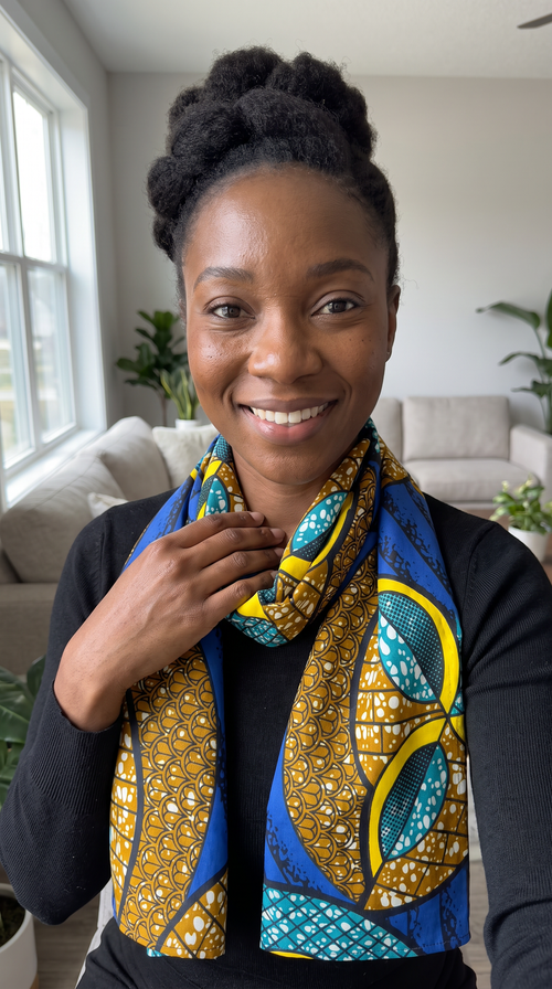 Handmade African Wax Print Wrap Scarf, Bold Colors, One Size
