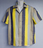 Men's Nautical Stripe Sport Shirt, Short Sleeves, Button Up, Navy Blue & Yellow