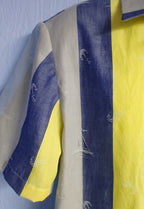 Men's Nautical Stripe Sport Shirt, Short Sleeves, Button Up, Navy Blue & Yellow