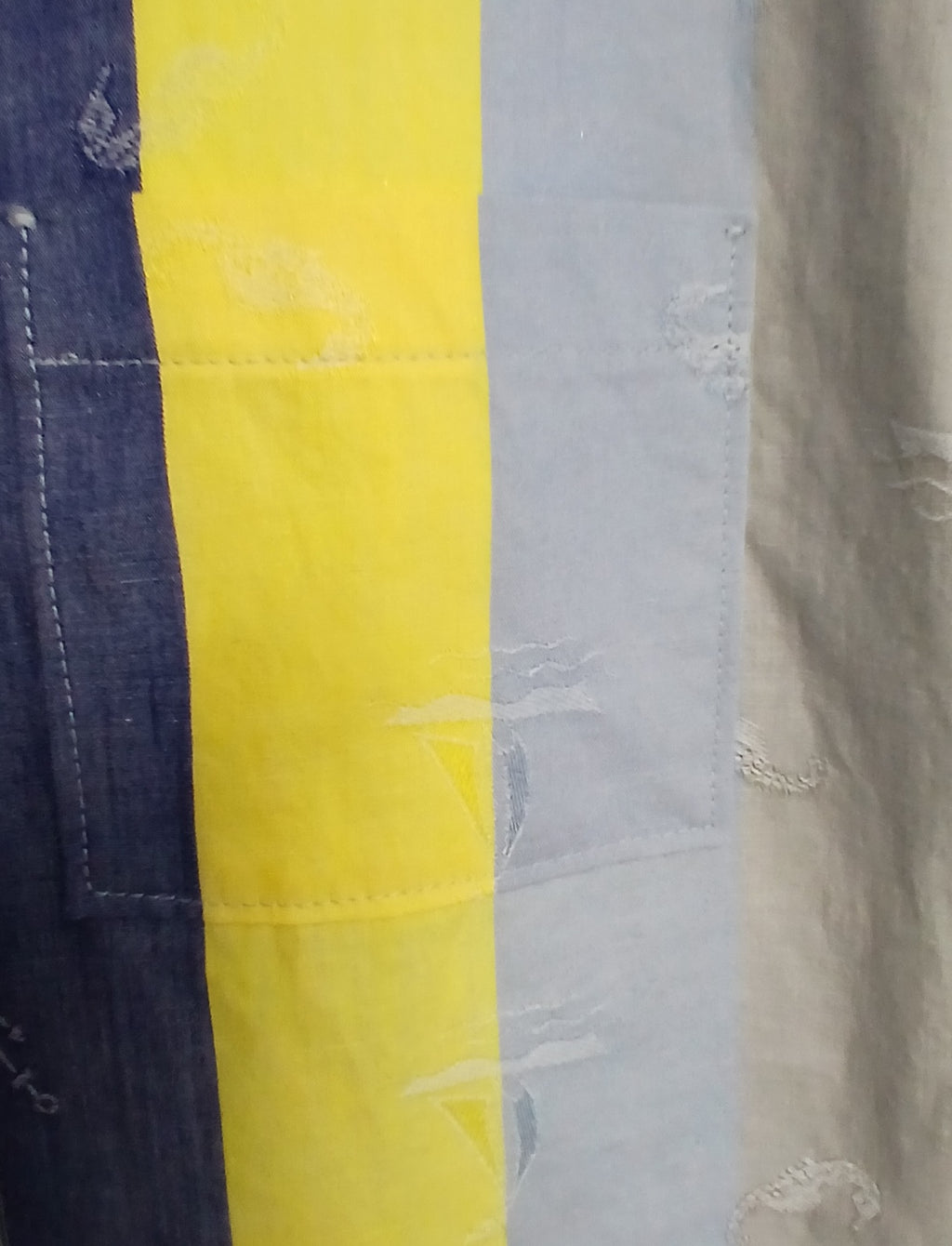 Men's Nautical Stripe Sport Shirt, Short Sleeves, Button Up, Navy Blue & Yellow
