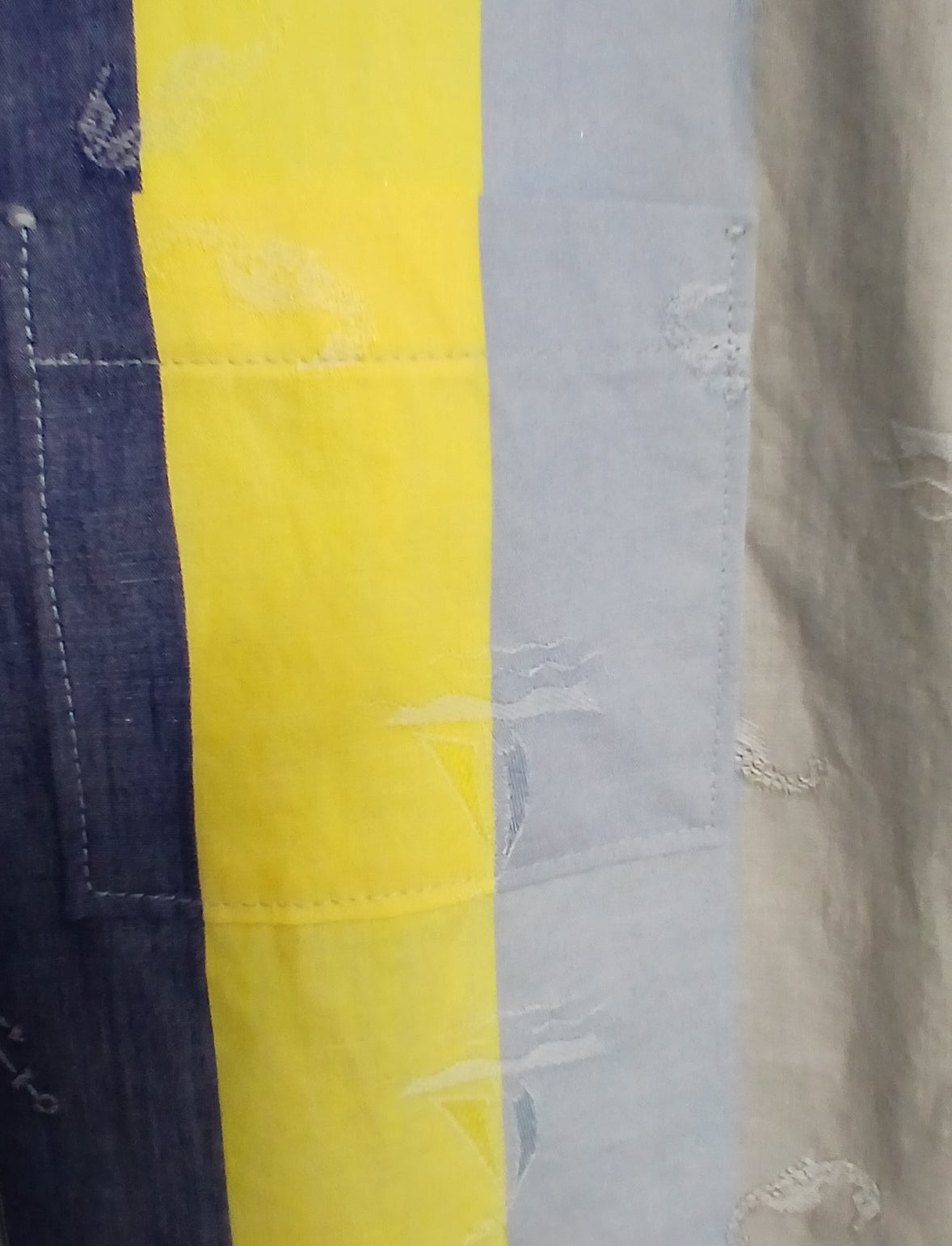 Men's Nautical Stripe Sport Shirt, Short Sleeves, Button Up, Navy Blue & Yellow