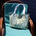 Paisley Beach Tote Bag, Blue Green Waterproof Outdoor Fabric