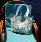 Paisley Beach Tote Bag, Blue Green Waterproof Outdoor Fabric