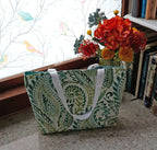 Paisley Beach Tote Bag, Blue Green Waterproof Outdoor Fabric