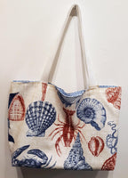 Coastal Seashore Tote Bag, Red Blue Waterproof Outdoor Fabric