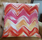 Handmade Watercolor Chevron Throw Pillow Cover, 18"x18", Coral Orange Pink & Gold Zigzag, 100% Cotton