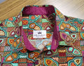 Handmade Long Sleeve Button-Up Shirt, Mola-Inspired Geometric Print, 100% Cotton, Sizes M–XL