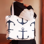 Handmade Nautical Tote Bag with Navy Anchor Print