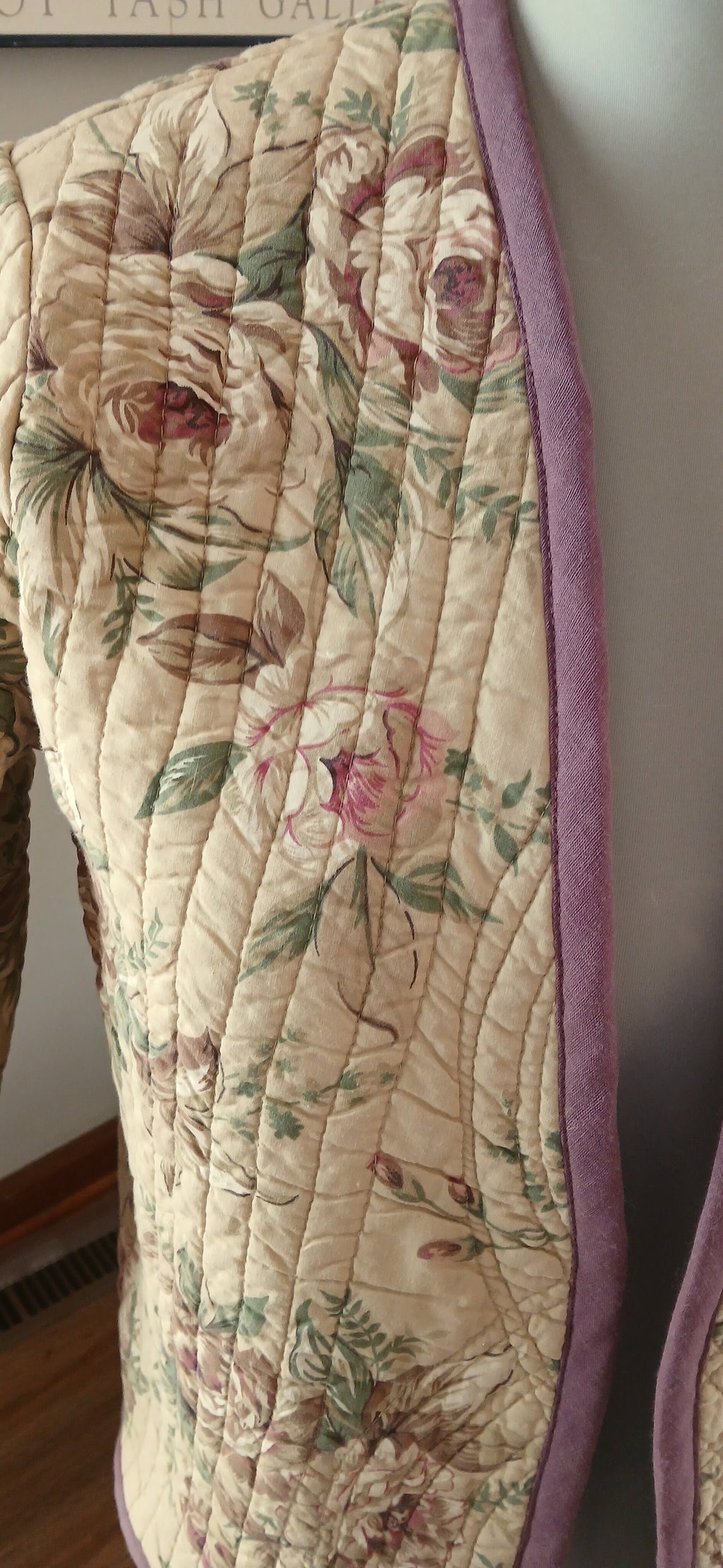 Upcycled Quilt Jacket, Antique Vintage Rose Design Cotton