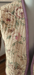 Upcycled Quilt Jacket, Antique Vintage Rose Design Cotton