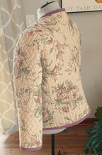 Upcycled Quilt Jacket, Antique Vintage Rose Design Cotton