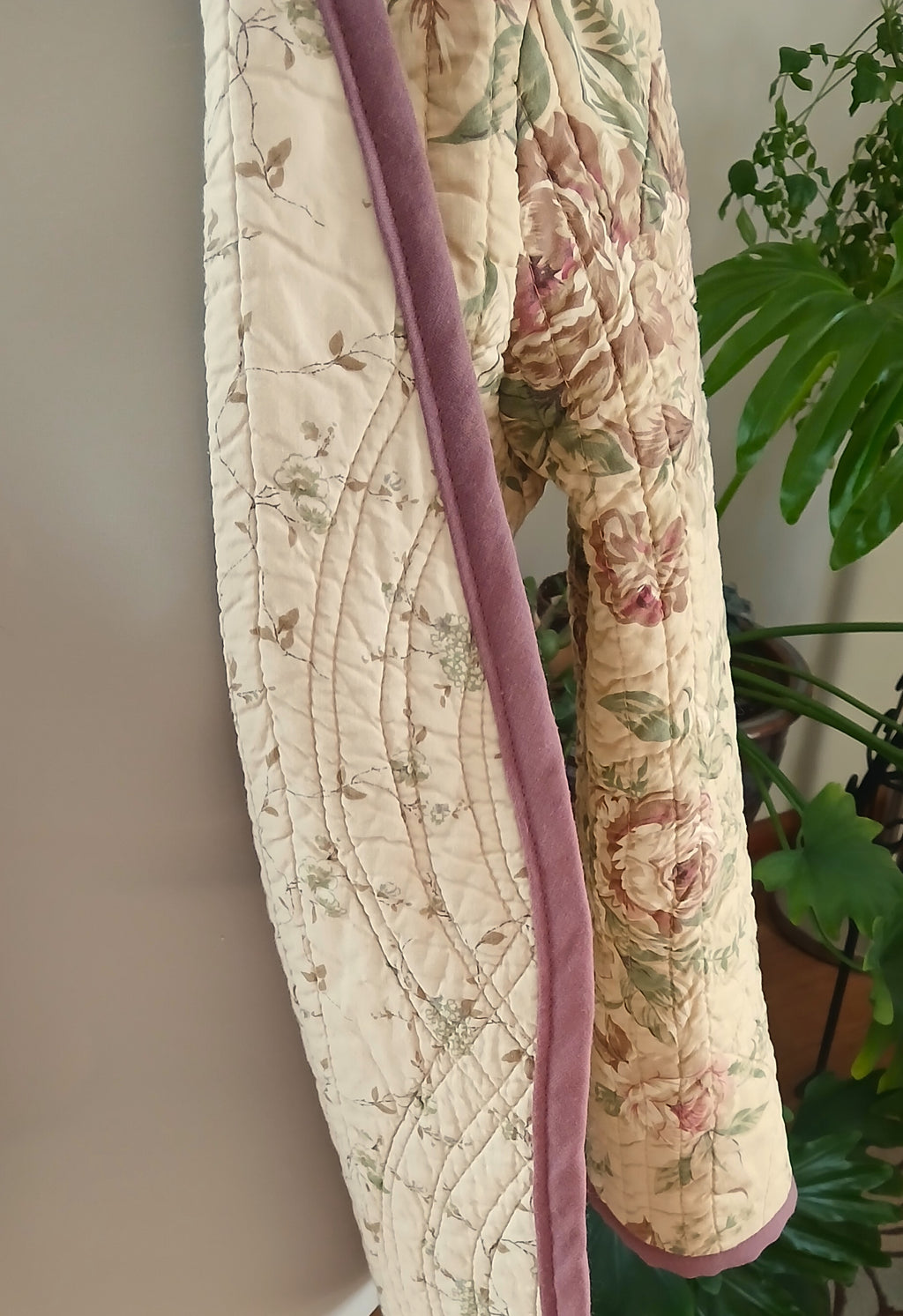 Upcycled Quilt Jacket, Antique Vintage Rose Design Cotton