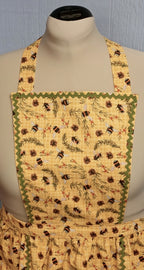 Vintage Style Bib Apron, 100% Cotton Yellow Bumble Bee Print