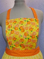 Vintage Style Bib Apron, Yellow & Orange Citrus Print Cotton