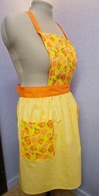 Vintage Style Bib Apron, Yellow & Orange Citrus Print Cotton
