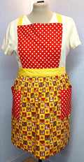 Handmade Full Bib Apron, Red Polka Dot & Dog Check, 100% Cotton