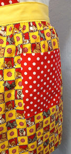 Handmade Full Bib Apron, Red Polka Dot & Dog Check, 100% Cotton