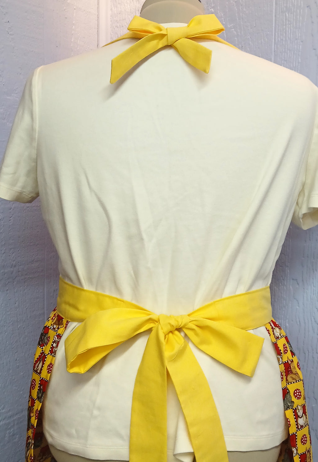 Handmade Full Bib Apron, Red Polka Dot & Dog Check, 100% Cotton