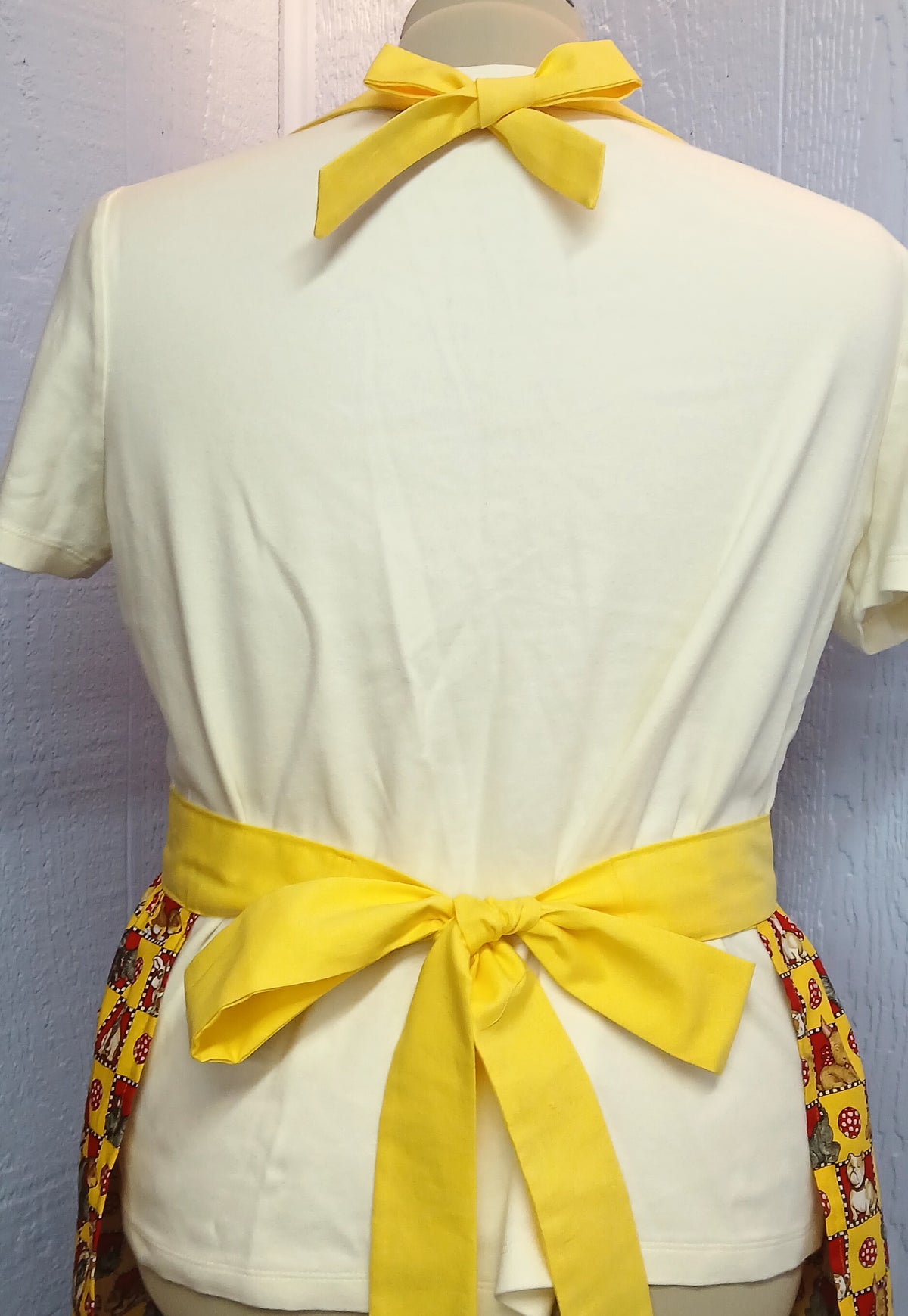 Handmade Full Bib Apron, Red Polka Dot & Dog Check, 100% Cotton