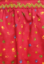 Kitchen Apron for Pet Lovers, Red Cotton with Paw Prints, Half Apron