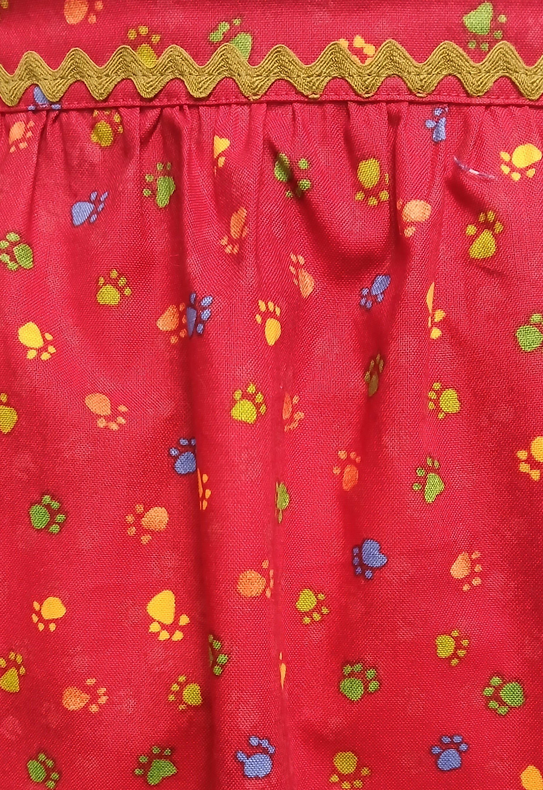 Kitchen Apron for Pet Lovers, Red Cotton with Paw Prints, Half Apron