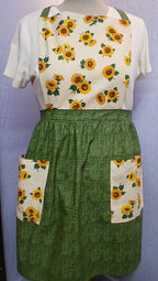 Handmade Full Bib Apron, Sunflower & Green 100% Cotton