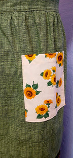 Handmade Full Bib Apron, Sunflower & Green 100% Cotton
