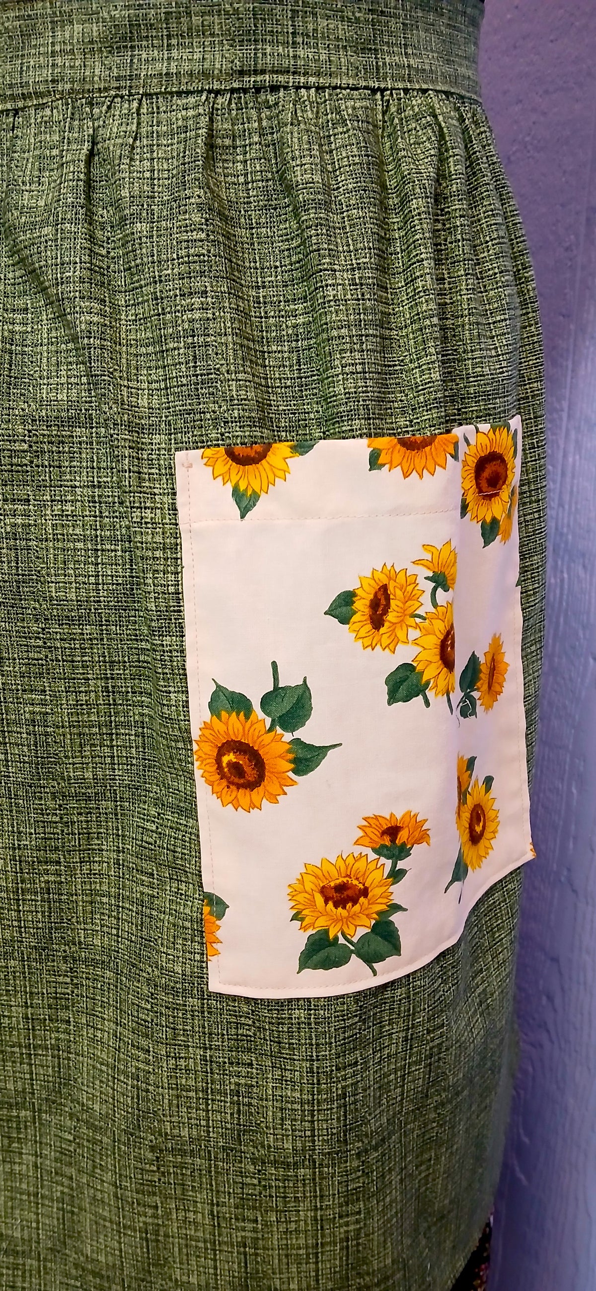 Handmade Full Bib Apron, Sunflower & Green 100% Cotton