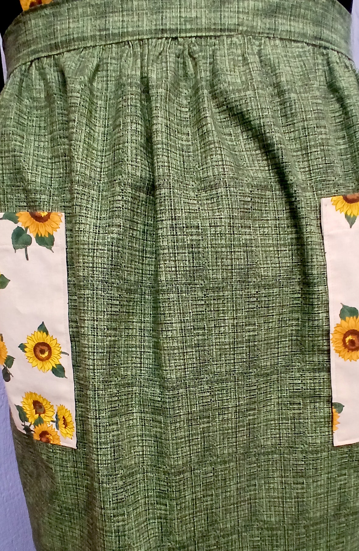 Handmade Full Bib Apron, Sunflower & Green 100% Cotton