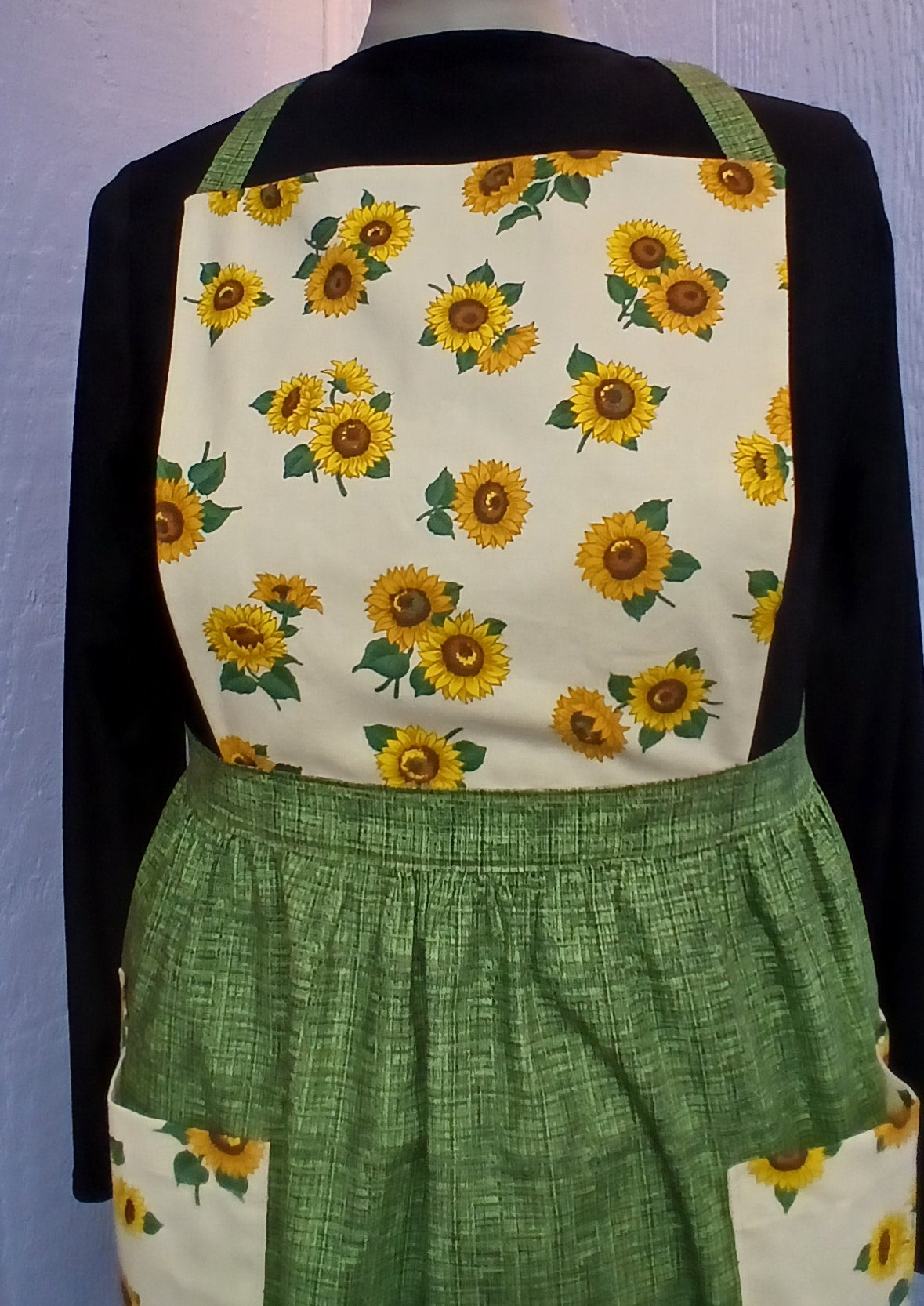 Handmade Full Bib Apron, Sunflower & Green 100% Cotton