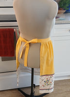 Kitchen Apron of Vintage Fabric, Yellow Half Apron