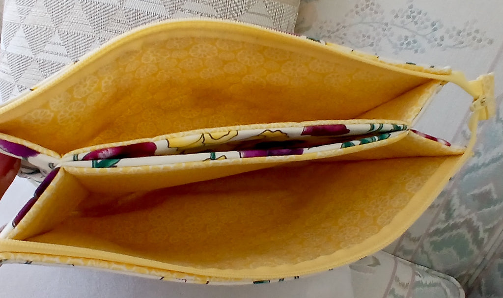 Fabric Makeup Bag with 3 Pouches & Zipper, Floral 100% Cotton
