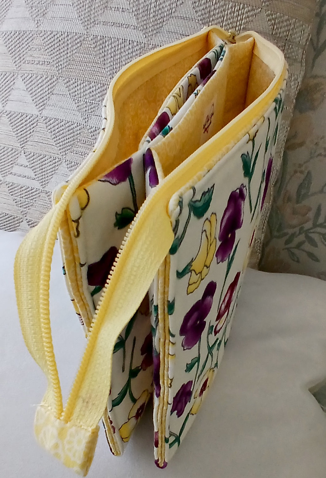 Fabric Makeup Bag with 3 Pouches & Zipper, Floral 100% Cotton