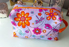 Boxy Makeup Bag with Zipper & Handle, 100% Cotton Prints