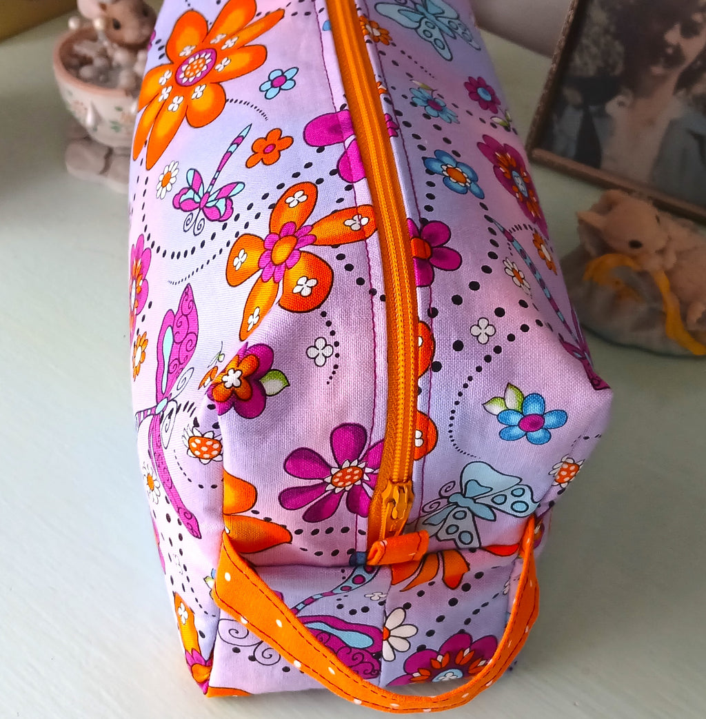 Boxy Makeup Bag with Zipper & Handle, 100% Cotton Prints