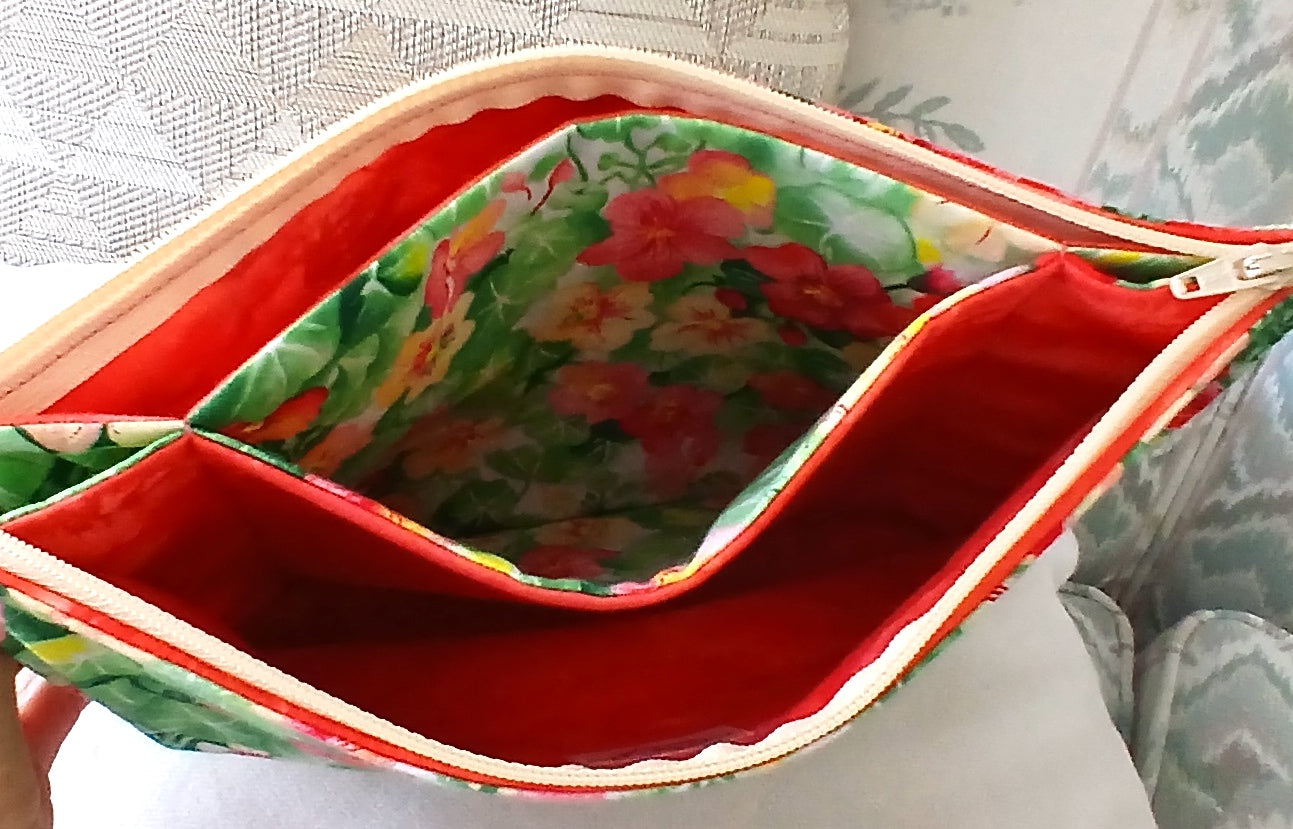 Fabric Makeup Bag with 3 Pouches & Zipper, Floral 100% Cotton