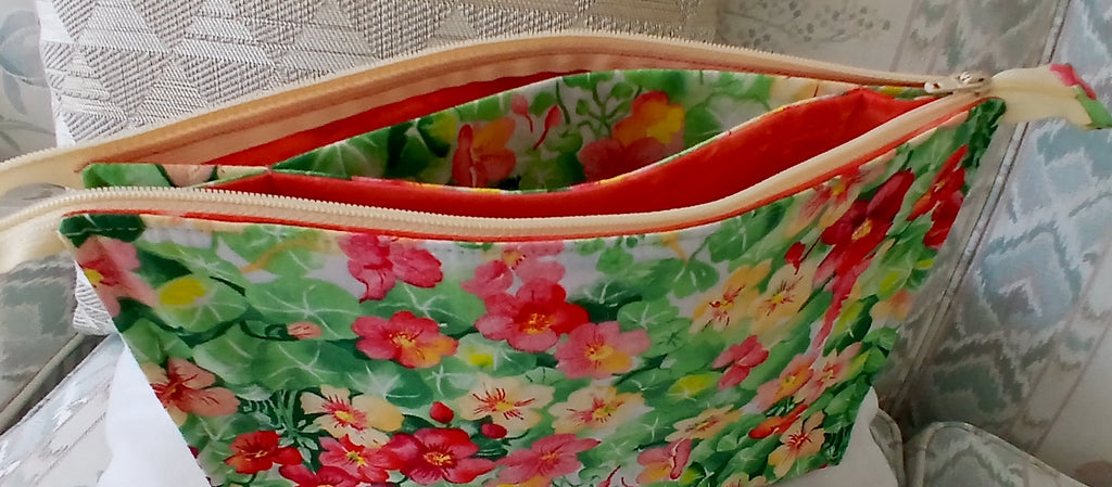 Fabric Makeup Bag with 3 Pouches & Zipper, Floral 100% Cotton